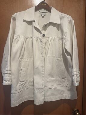 Maeve Cream Button-Front Canvas Swing Jacket